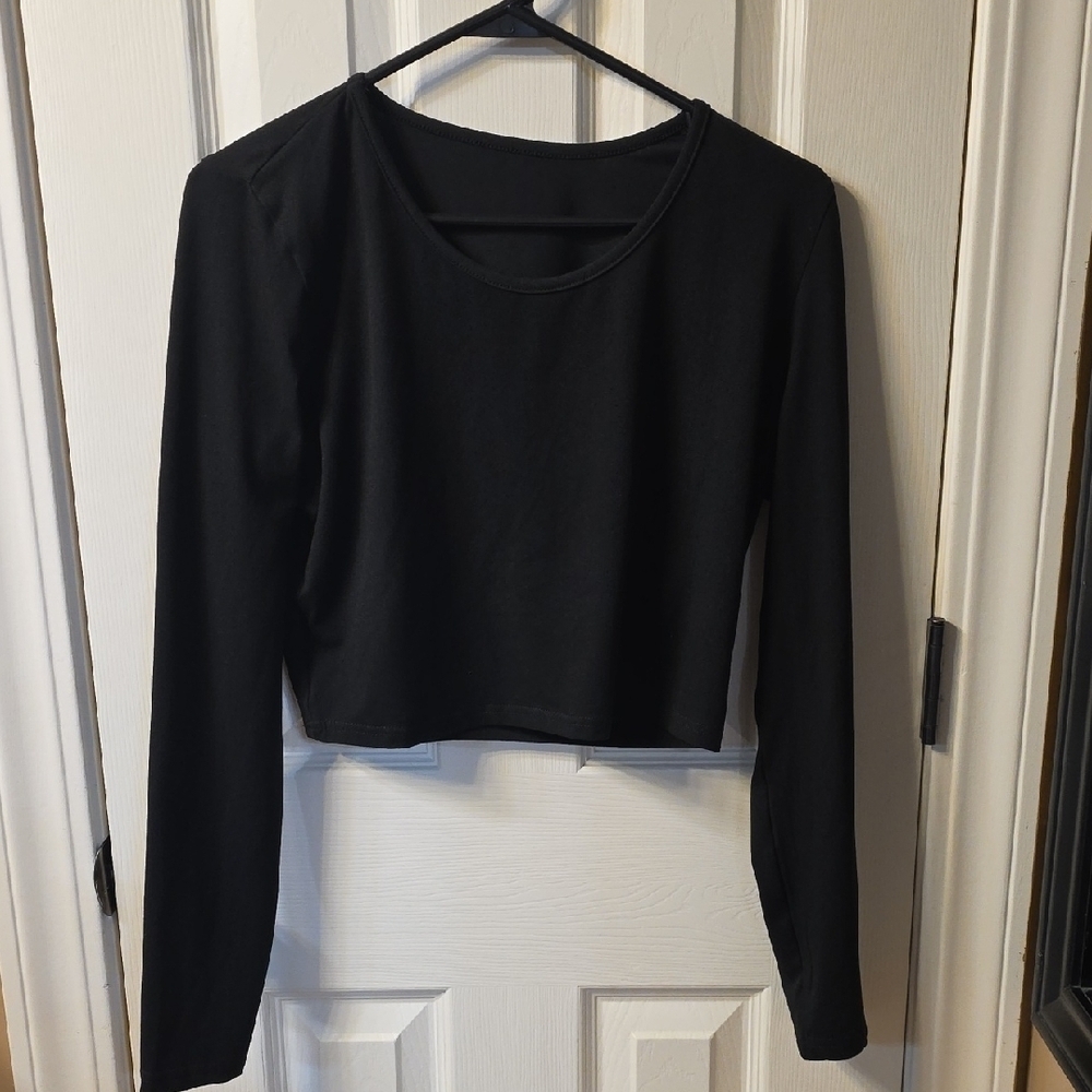 Elegant Black Long Sleeve Crop Top